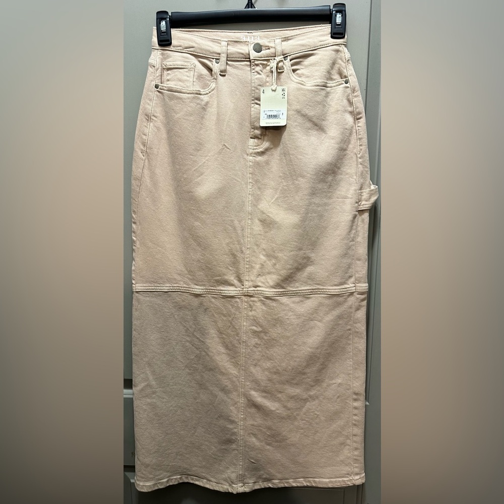 A.N.A. Classic Beige Long Denim Skirt - Women's Pencil Style